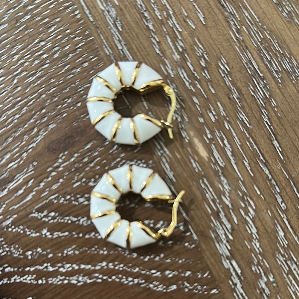 Gold and White Hoop Earrings